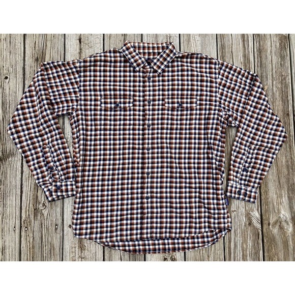 Patagonia Mens Buckshot Flannel Long Sleeve Shirt Orange/Black‎ Plaid Sz L - Picture 1 of 5